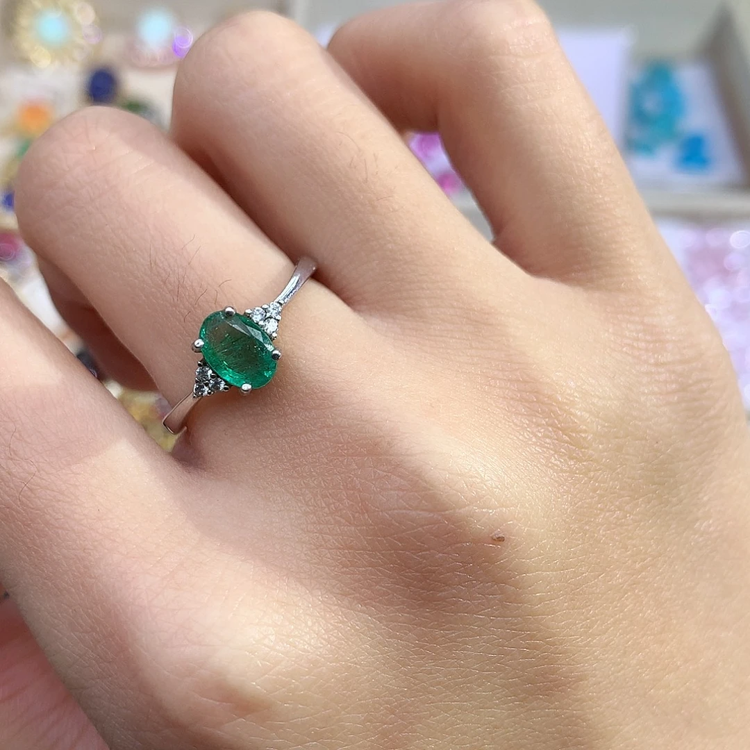 戒指祖母绿银S925镶嵌