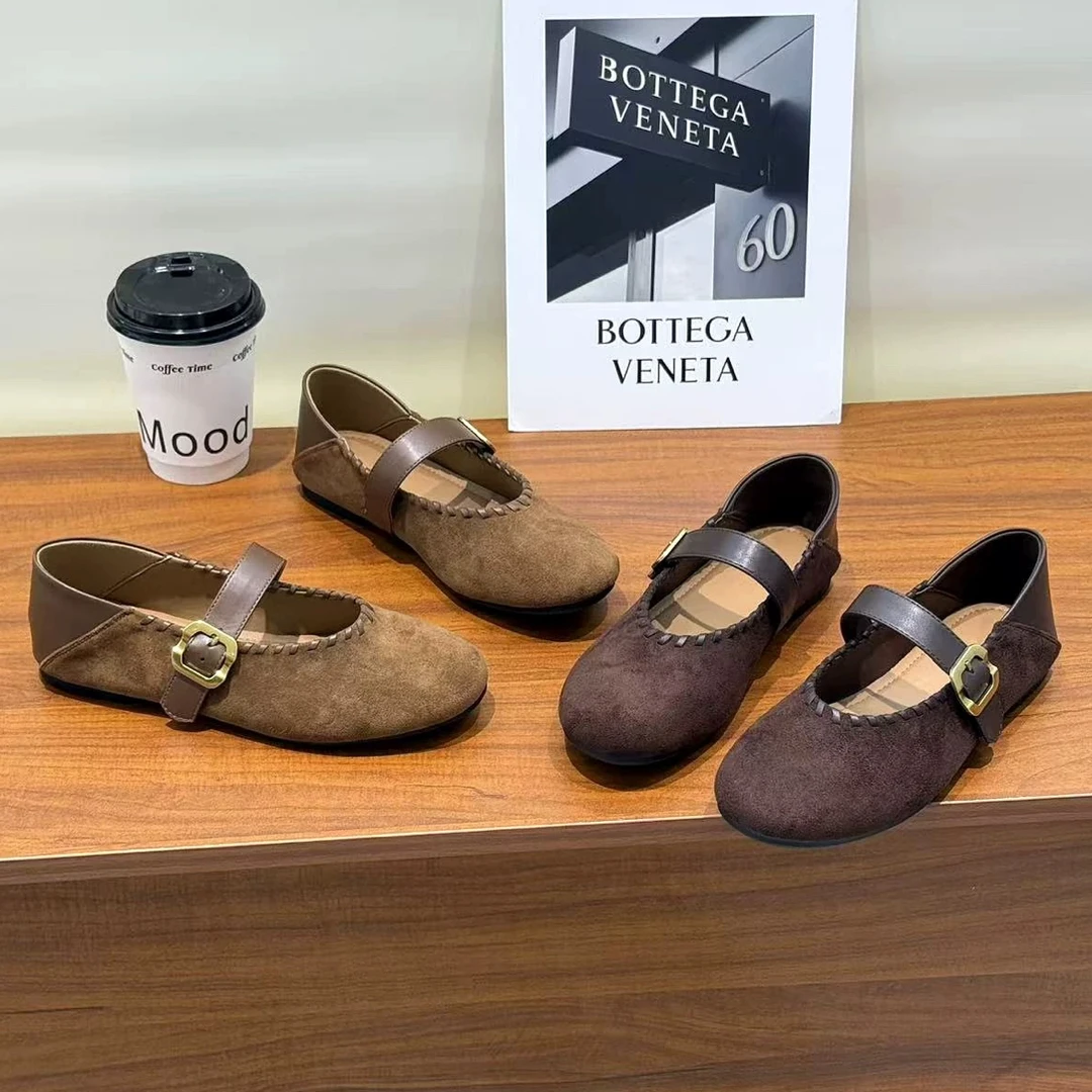 635巨好看配裙子单鞋女士秋季新款平底羊京绒面美拉德玛丽珍女鞋