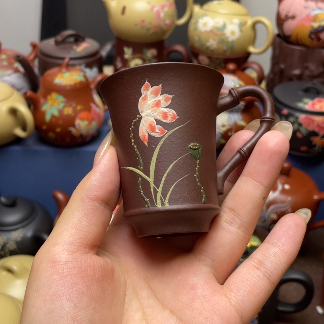 紫泥茶杯紫砂主人杯60cc