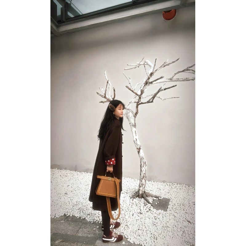 Ruckierz深圳南油原创设计复古港风波点羊驼毛波点外套#73920