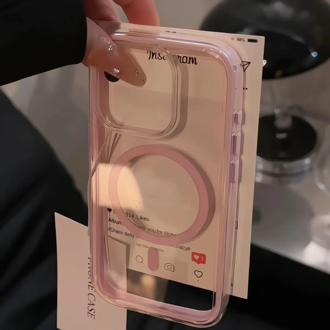 雅天立粉色炫彩二合一适用iPhone16/15pro气囊磁吸手机壳苹果14套