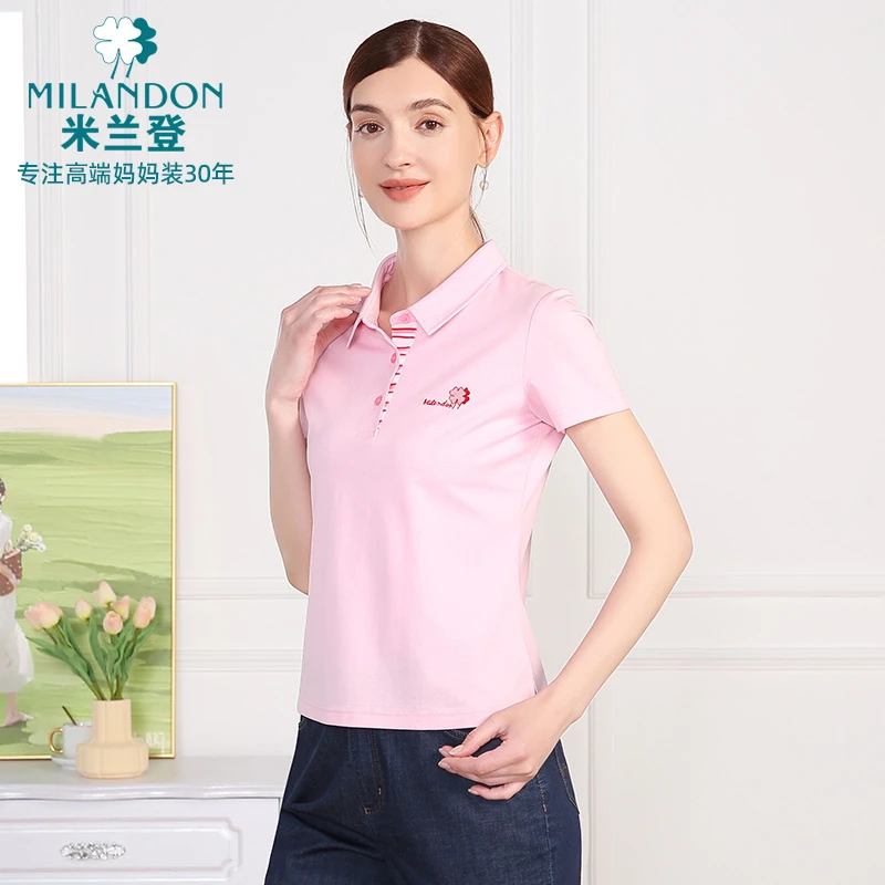 MILANDON/米兰登2025新款夏季减龄短袖T恤翻领女polo衫3Q2T1175M