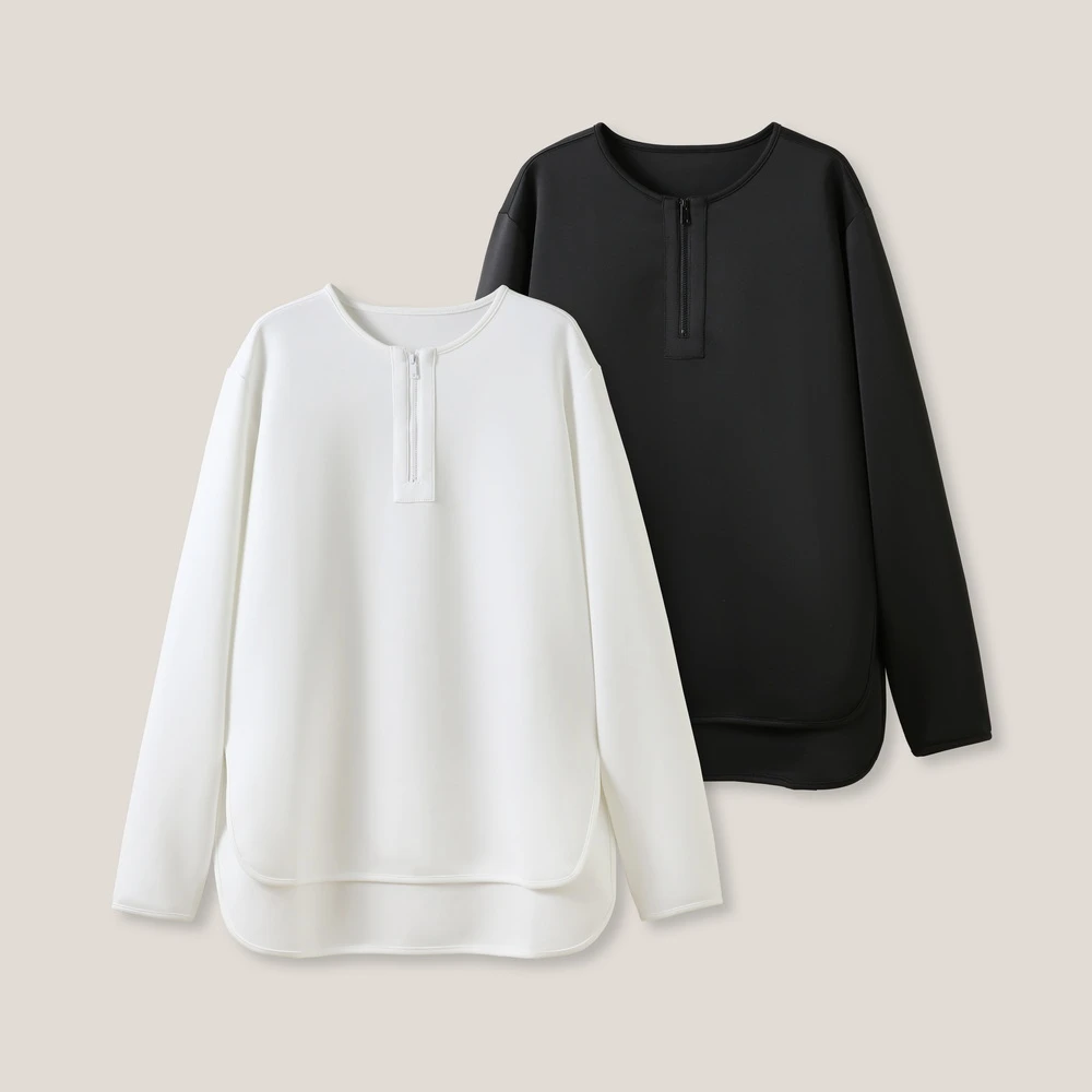 女式时尚简约套头长袖圆领前短后长打底衫SS26071