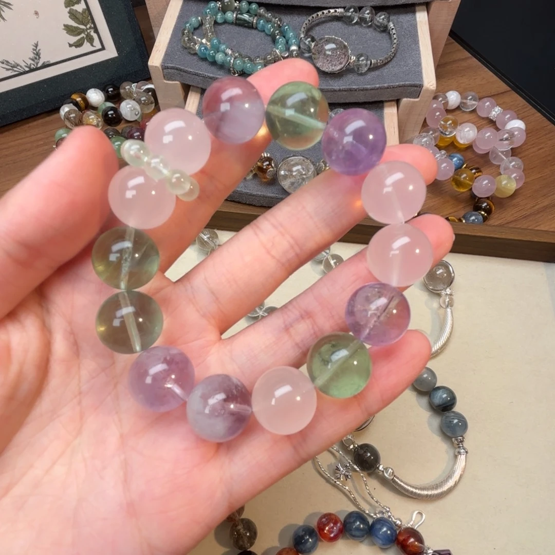 手串未镶嵌水晶天然紫绿色多宝手串