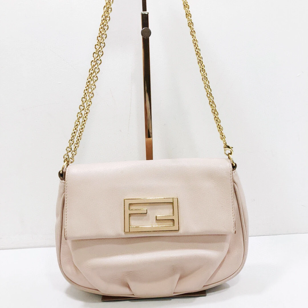 95新 FENDI/芬迪 芬迪全皮粉金色链条单肩斜挎包