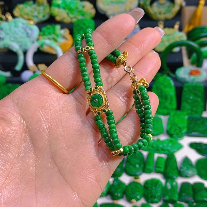 【闪购商品】翡翠颈饰未镶嵌算盘珠双层手链