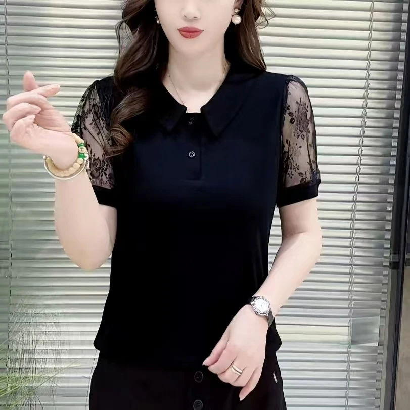 701款 夏季时尚韩版娃娃领洋气百搭遮肚女士短袖上衣