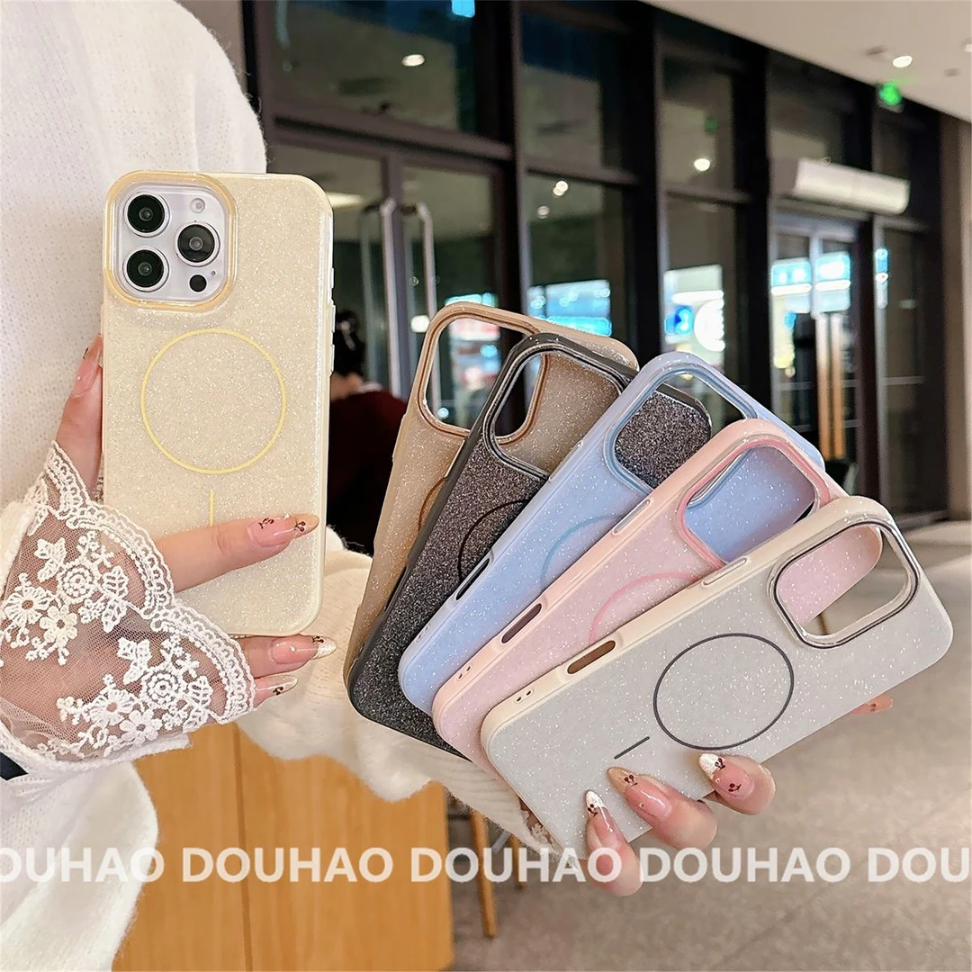 ins风闪粉果冻色苹果16Promax手机壳磁吸圈iPhone15/14日韩轻奢硬