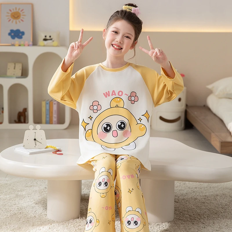 儿童睡衣女童春秋季女孩薄款纯棉中大童长袖潮款圆领家居服可外穿