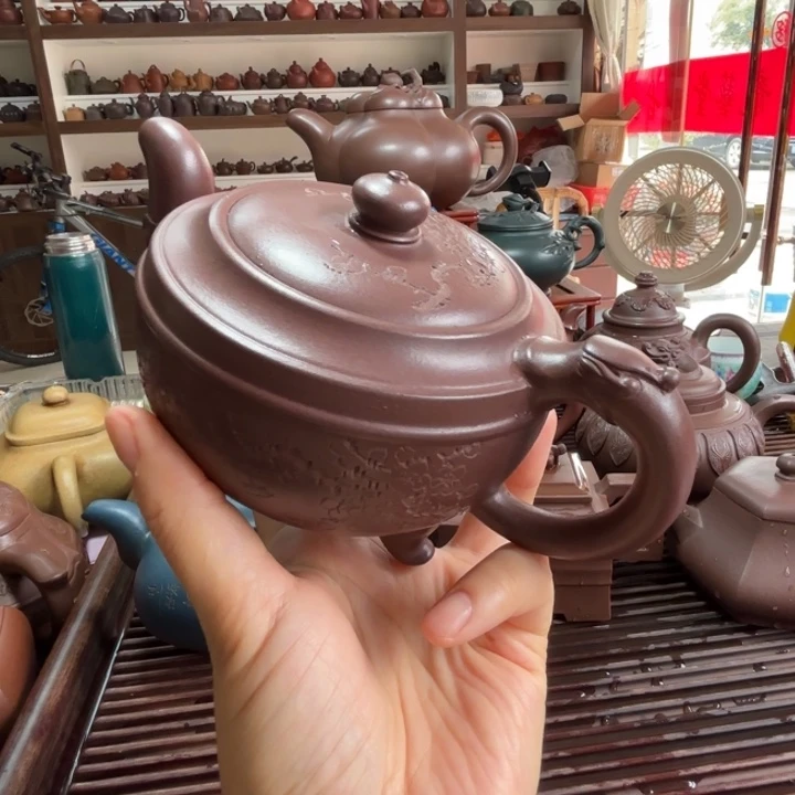 茶壶紫砂紫泥手工大口三足