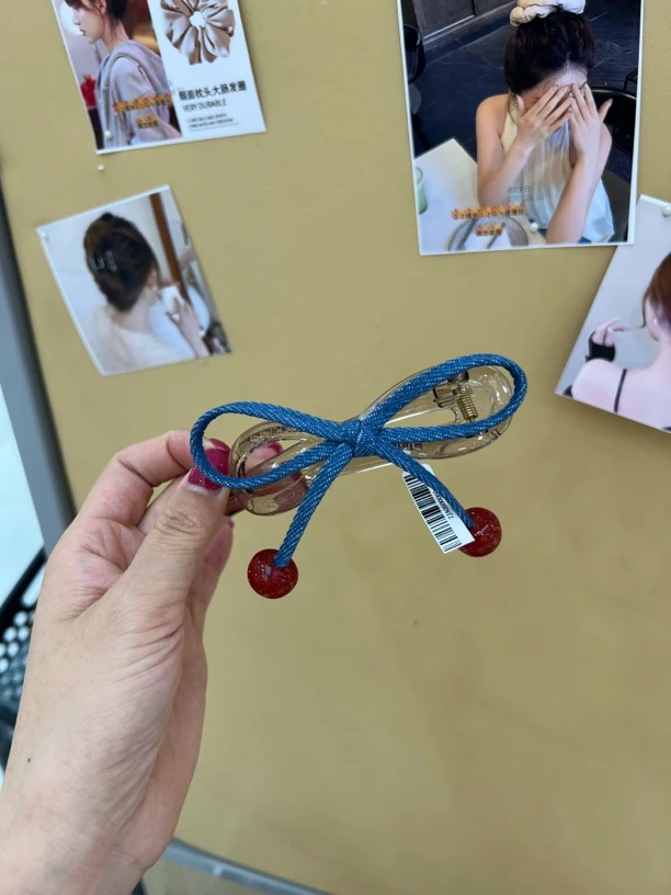 可爱韩系牛仔樱桃扭扭夹～