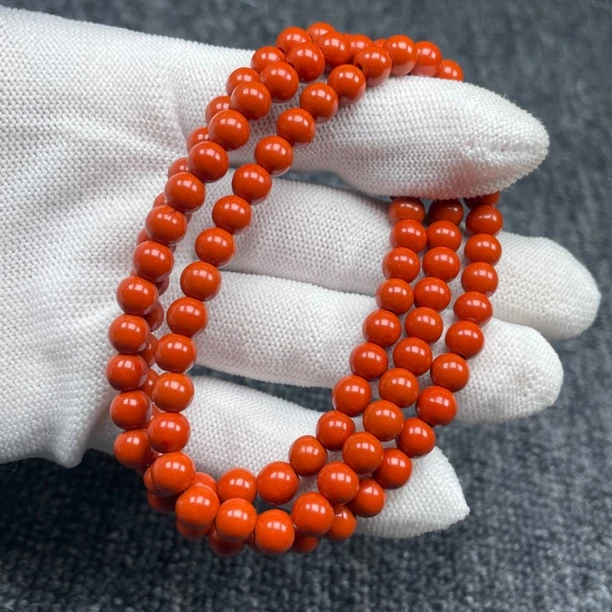 N3 卡6+柿子红精品圆珠多圈手链佛珠