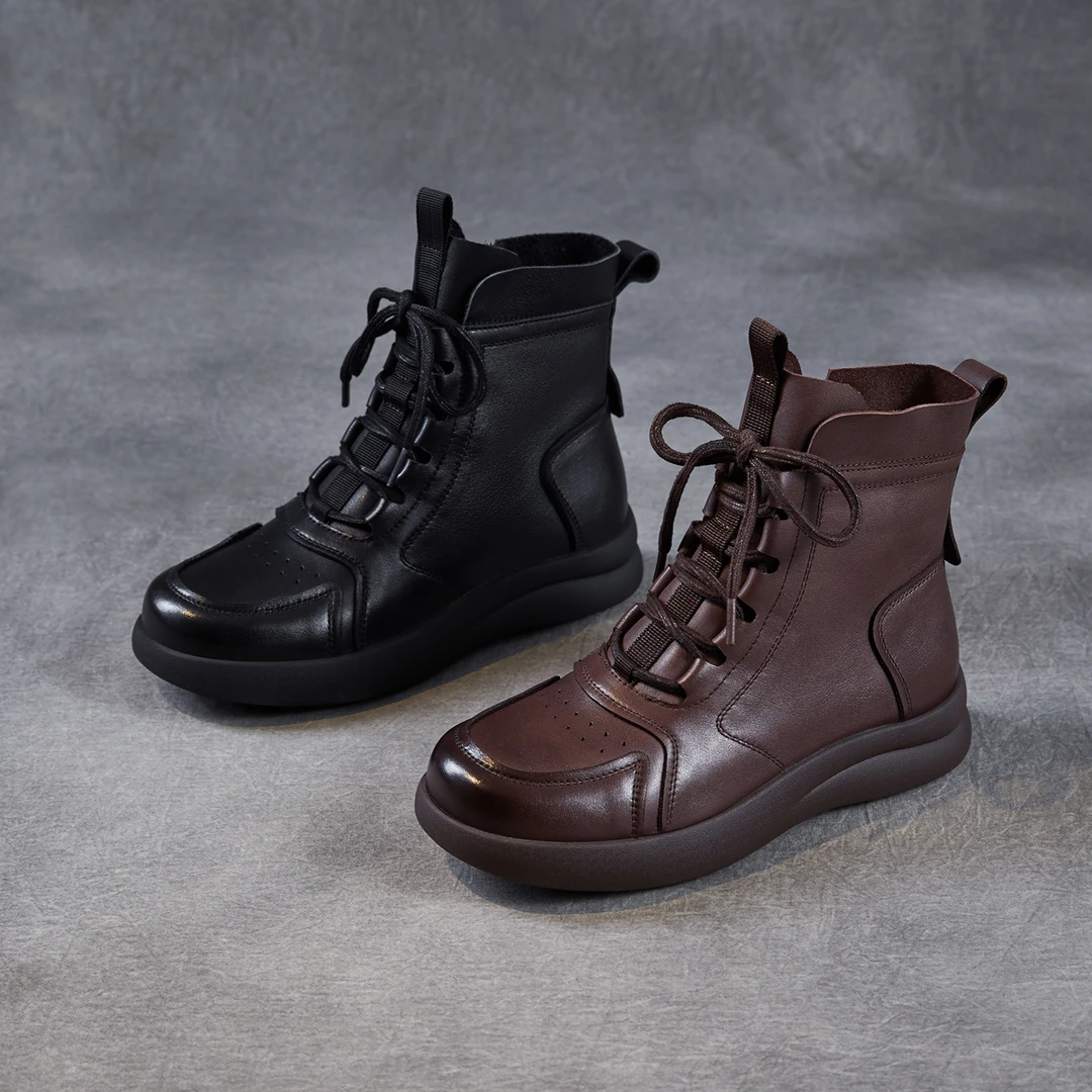 头层牛皮短靴子女英伦风2025新款秋季软底平底马丁靴防滑真皮时尚