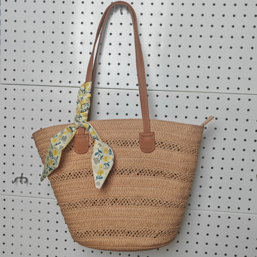 平度草编包工厂防盗拉链文艺风草编编织单肩包百搭单肩薄雾少女风