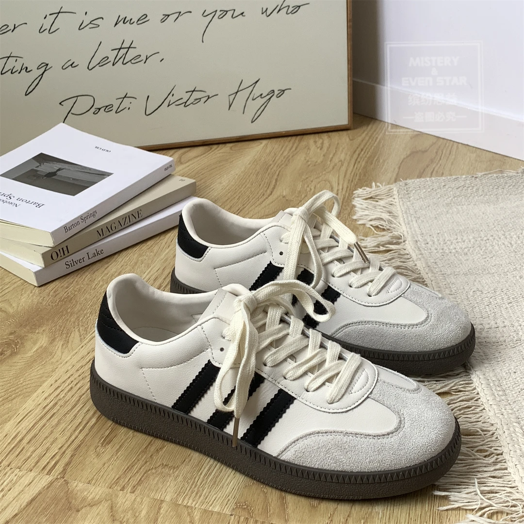 米白色超火德训板鞋女2025秋新款厚底透气休闲鞋百搭舒适学生潮鞋