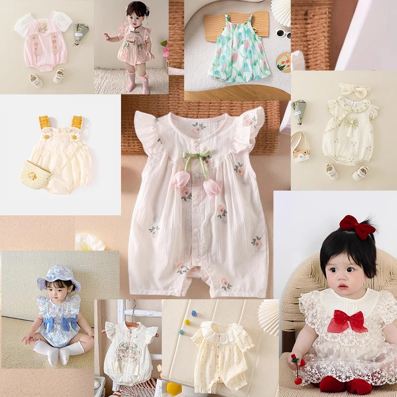 婴儿衣服公主连体衣A类夏装宝宝清新包屁衣满月新生儿周岁礼服清