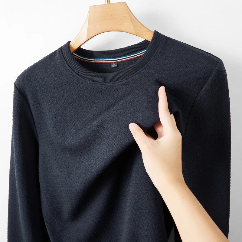 远红外抑菌长袖圆领卫衣男纯色千鸟纹打底衫T恤网红洋气炸街男装