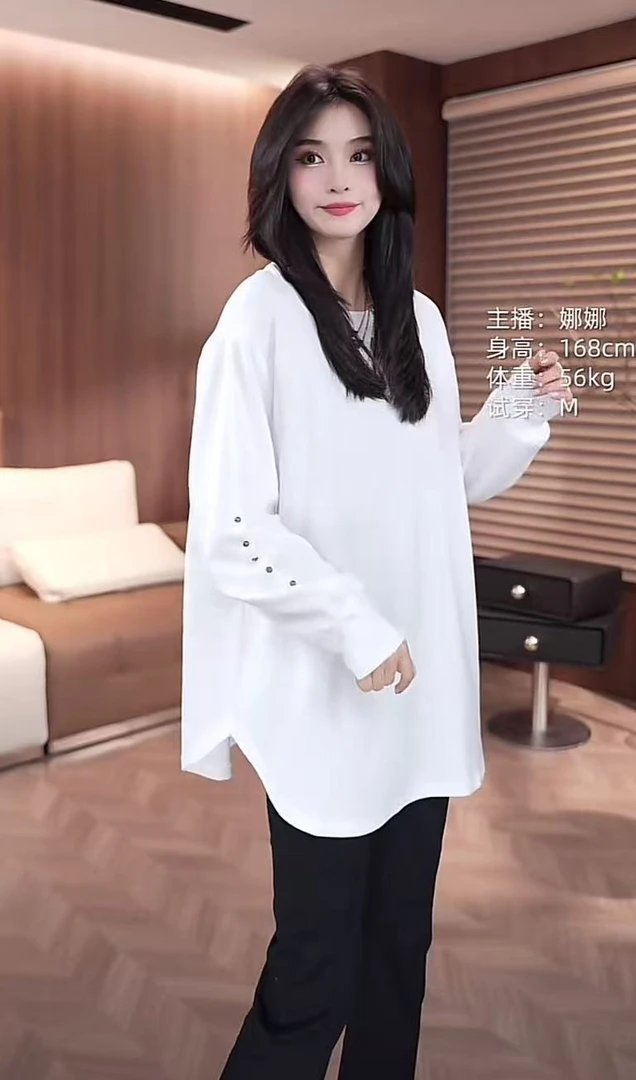 [麦霓严选]设计感纽扣长袖T恤女2025春季新款9069