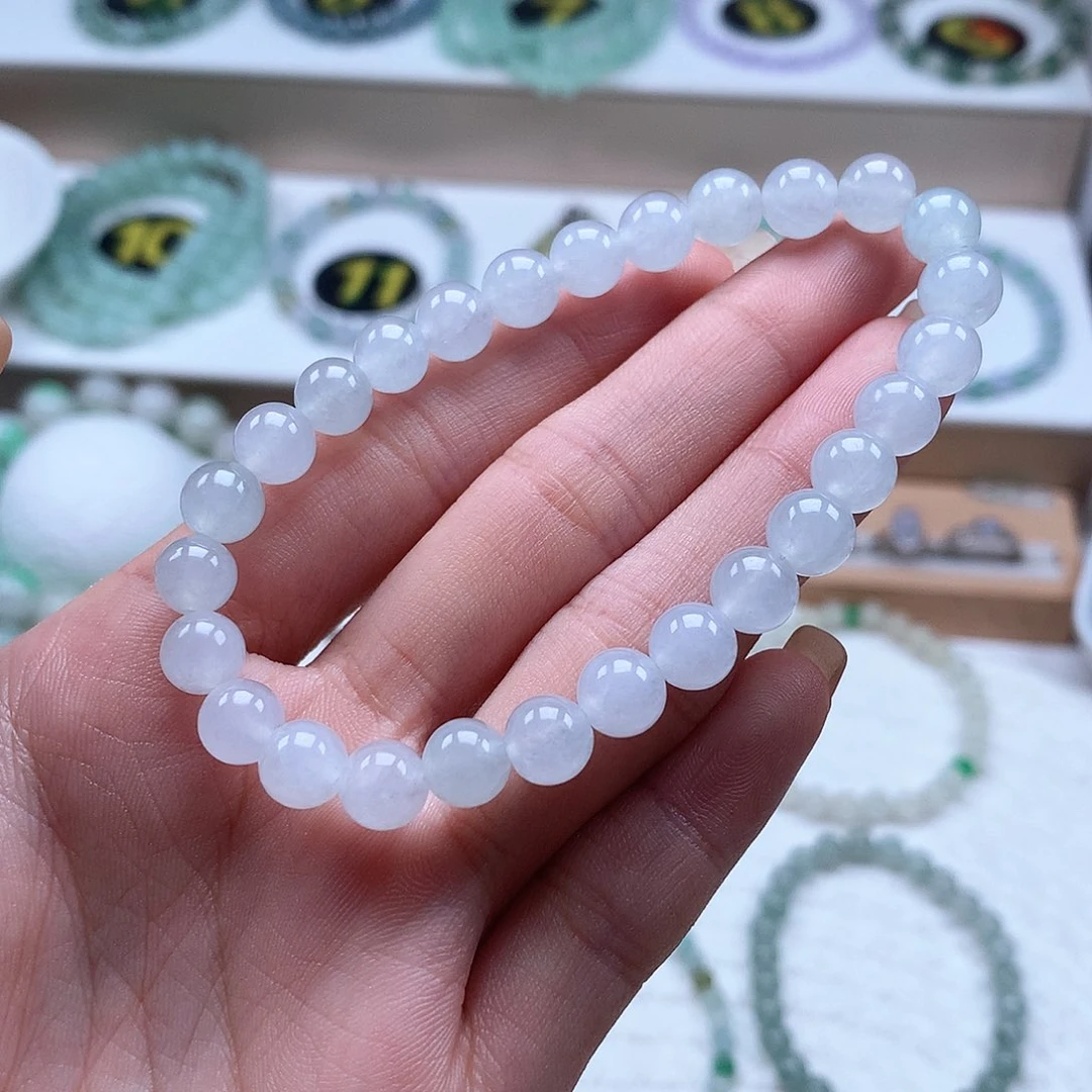 翡翠未镶嵌手串白月光7.0