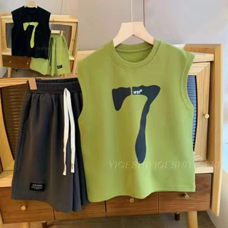 男女童背心套装夏季薄款帅气网红衣服时尚潮流舒适韩版中大童韩版