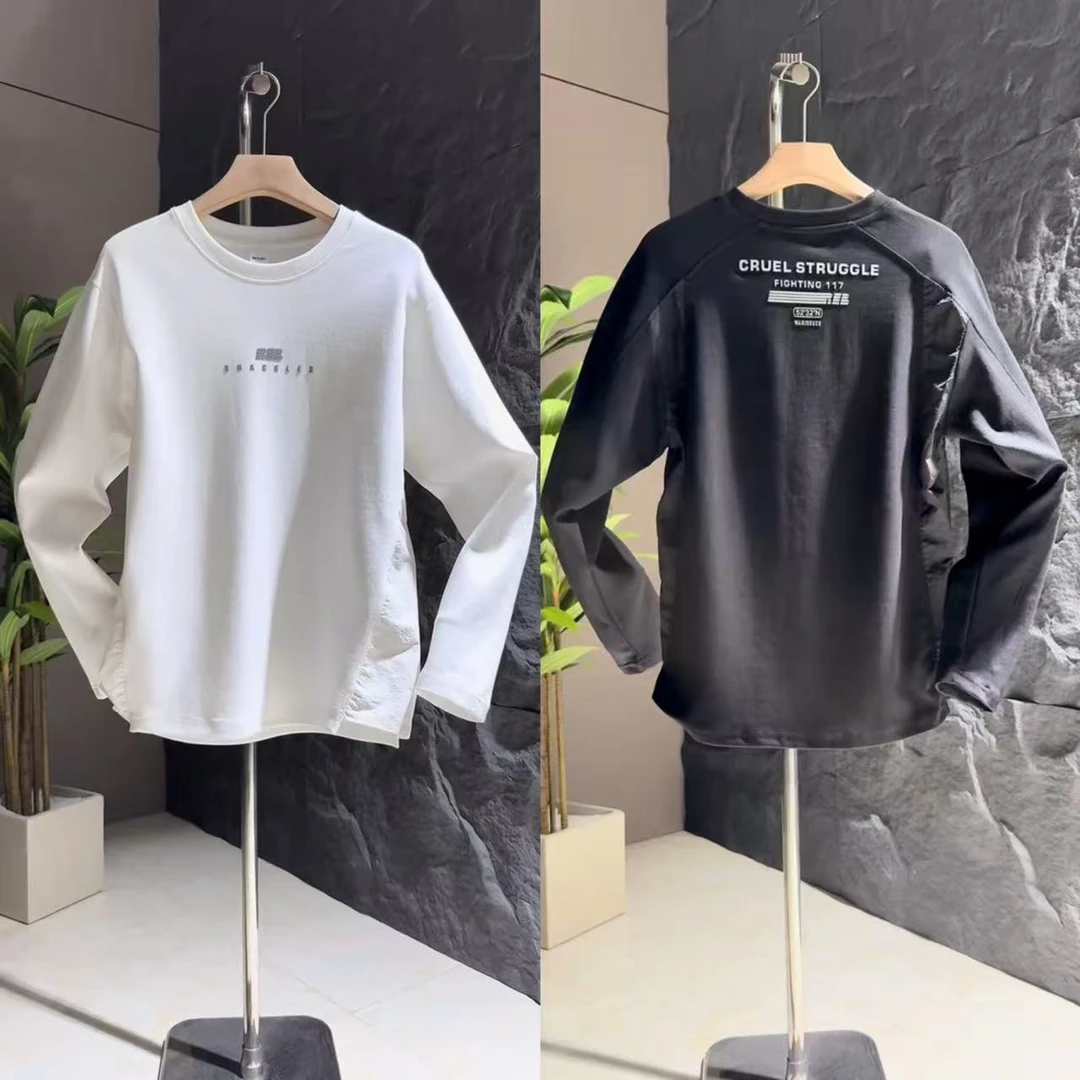 秋冬新款潮牌结构拼接长袖设计款卫衣男士休闲时尚百搭圆领打底衫