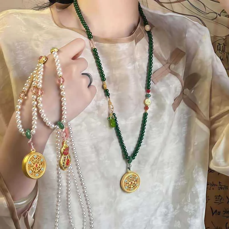 合金仿珍珠吊坠新中式复古串珠吊坠项链女马面裙旗袍毛衣链古风民