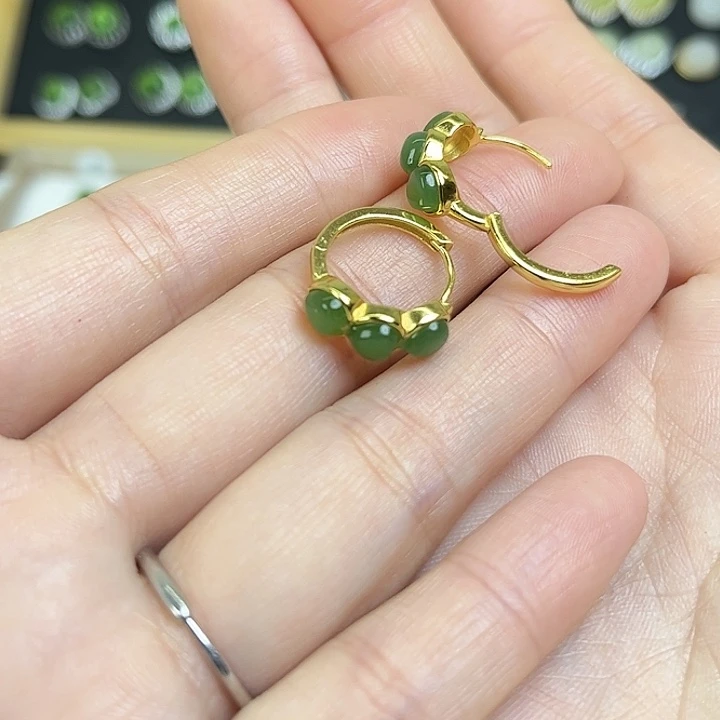 和田玉银S925镶嵌耳饰