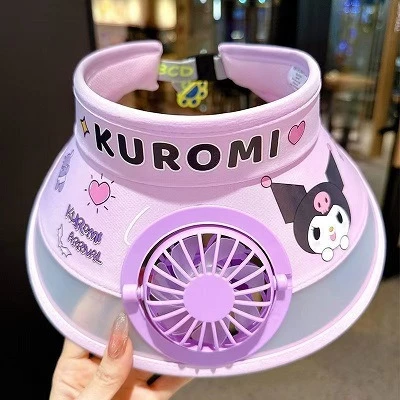 儿童USB充电风扇帽夏季遮阳帽户外出游防晒帽卡通男女大檐空顶帽