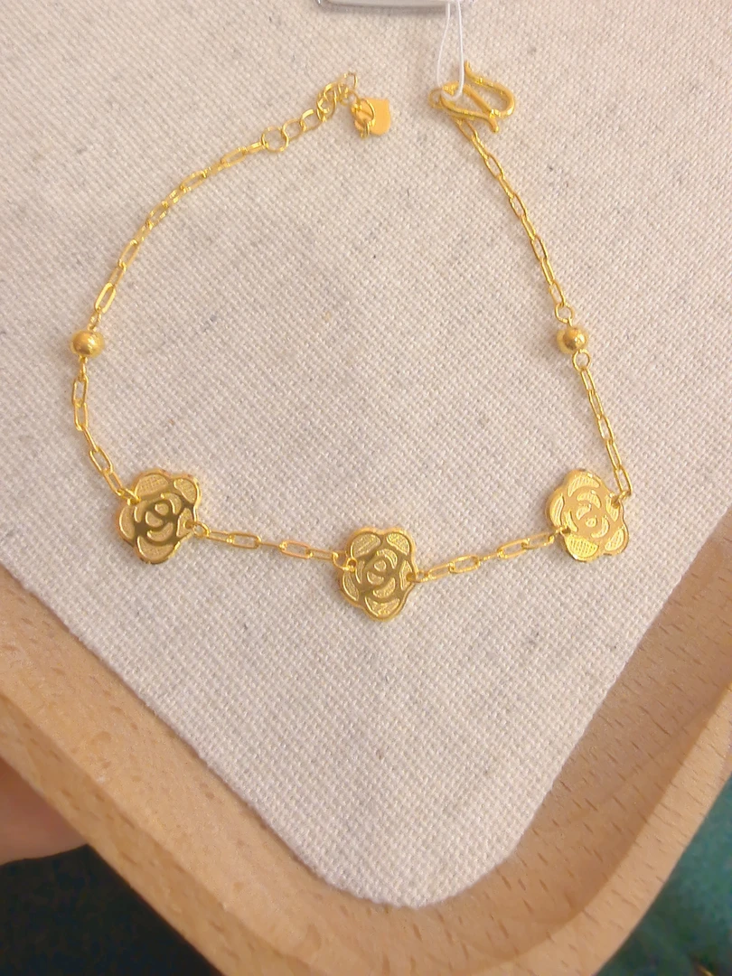 足金999卡链实心玫瑰花手链5G黄金手链时尚百搭黄金手链I162