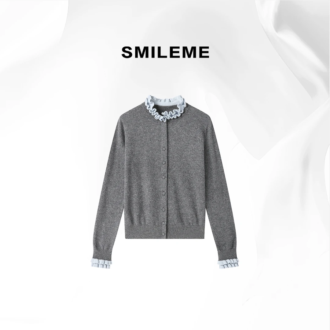SMILEME【林间漫步】“100羊毛”复古撞色慵懒风开衫上衣R5377003