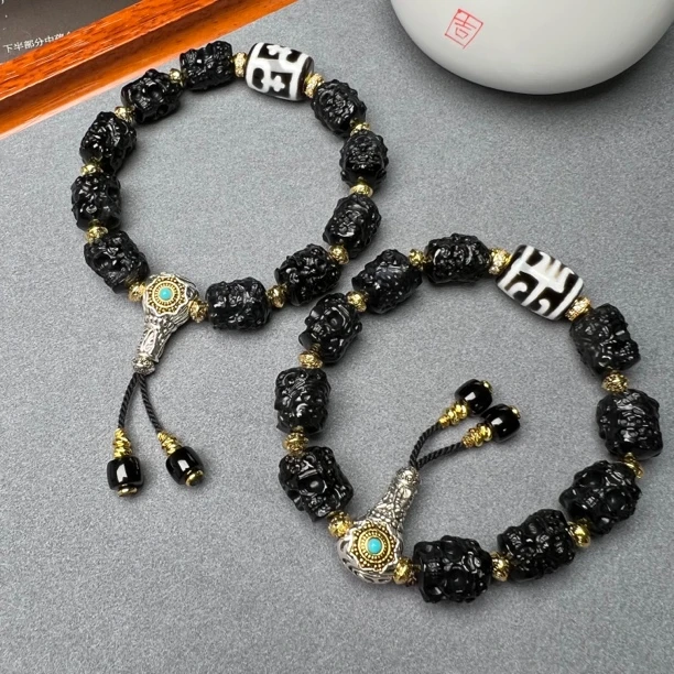 【艺心珠宝】玛瑙黑白双面雕刻手串多样性发货/发一件T09188