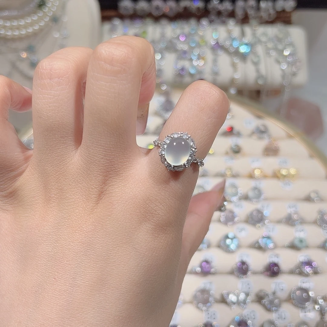 蛇纹石玉银S925镶嵌戒指