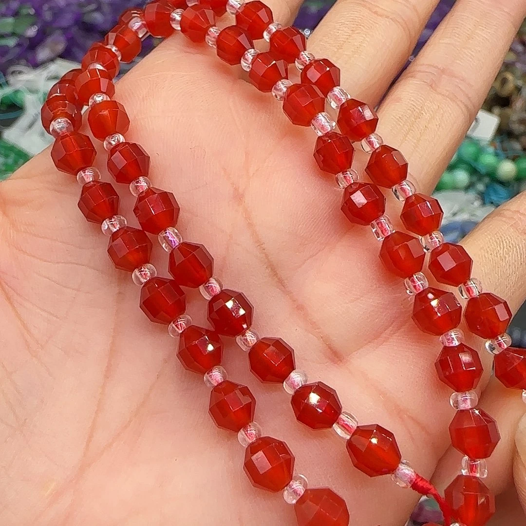 玛瑙/玉髓合金珠宝半成品红玛瑙5mm一条切面