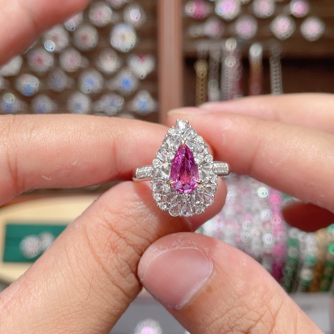 戒指18K金镶嵌彩色蓝宝石1.11ct 无烧
