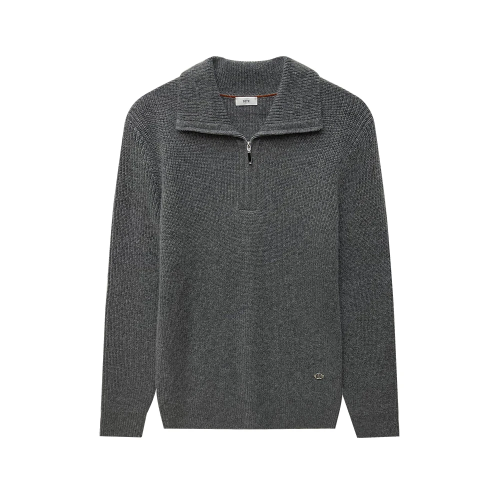 Dite迪特户外针织半高领套头复古修身薄毛衣翻领拉链开衫针织衫