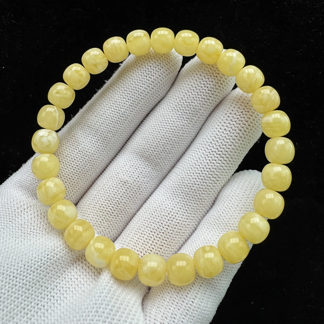 R3059天然蜜蜡制品 俄料花蜡单圈手串7.6x7mm7.1克抖音基地质检发