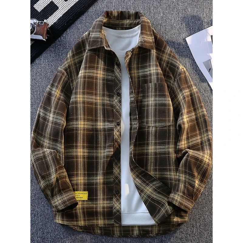 衬衫外套男春秋季新款初高中学生格子夹克男装士秋季男款潮流飞行