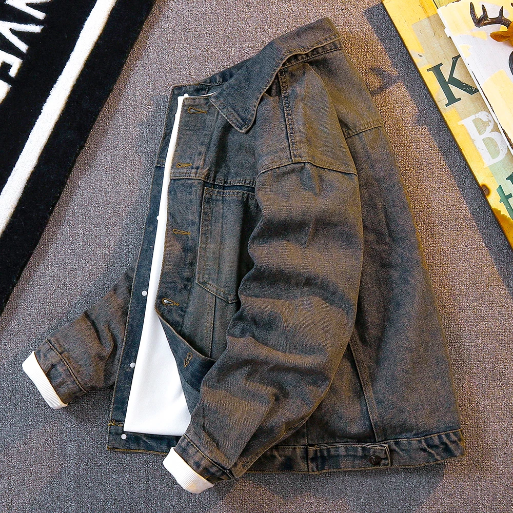 春秋季牛仔外套男款潮牌痞帅潮流高级感美式复古水洗做旧工装夹克