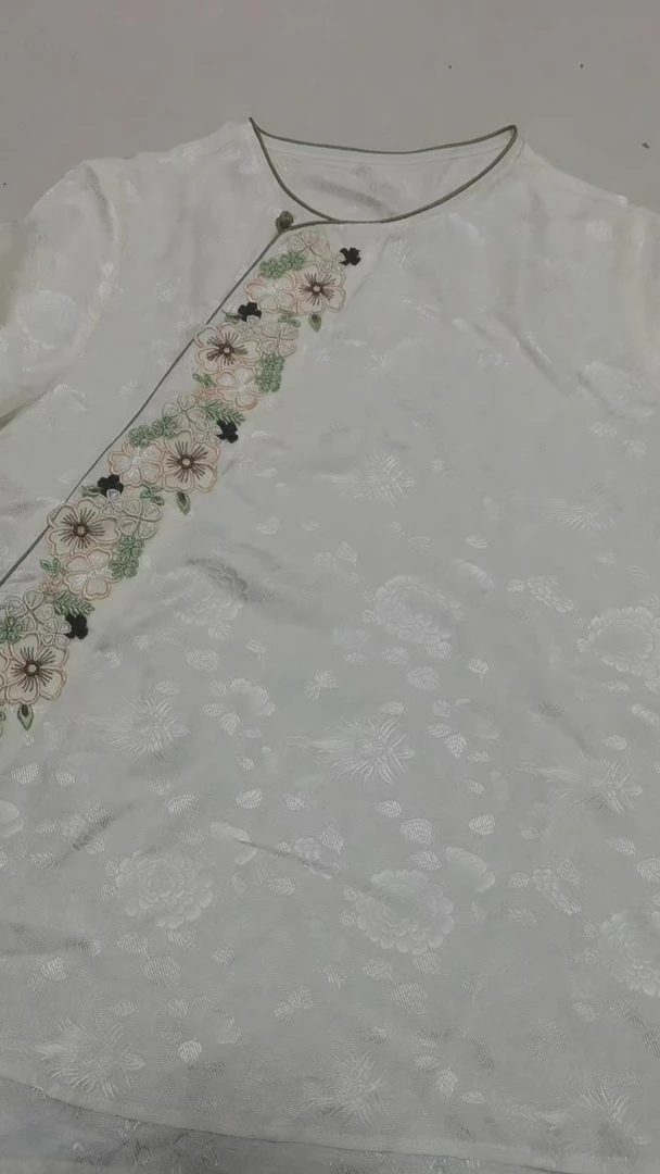 桑蚕丝新中式夏季刺绣四季通用提花衬衫印花时尚国风圆领