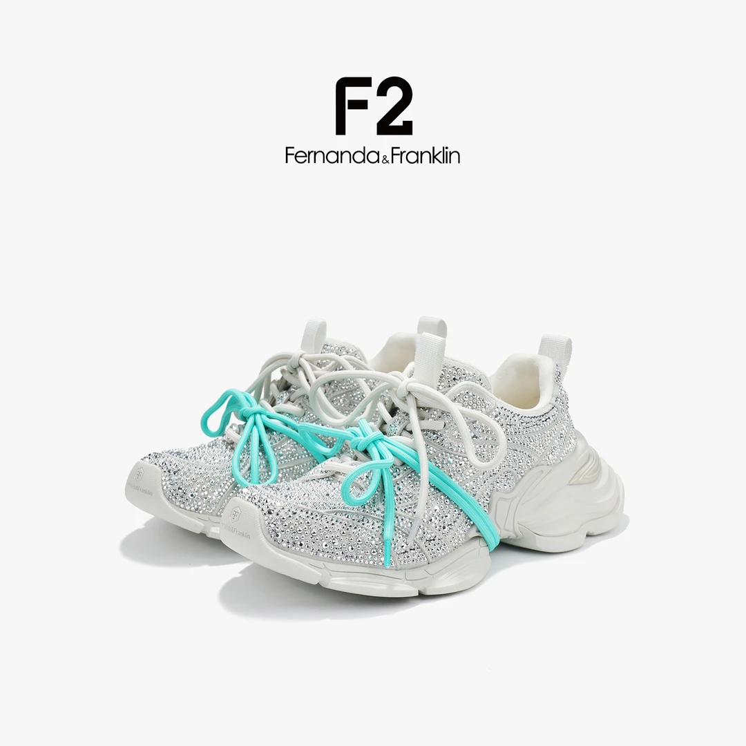 F2潮流潮款复古【紫荆花】老爹鞋女2025春季新款百搭休闲满钻鞋子