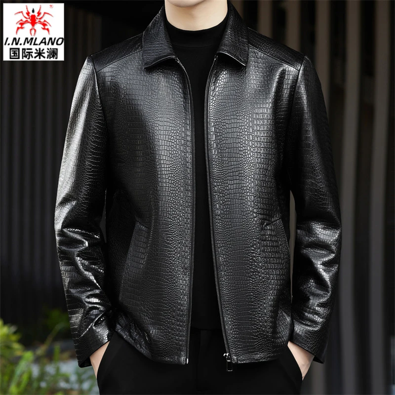 【羊皮】真皮皮衣男外套绵羊皮商务休闲中年春秋季翻领新款皮夹克男