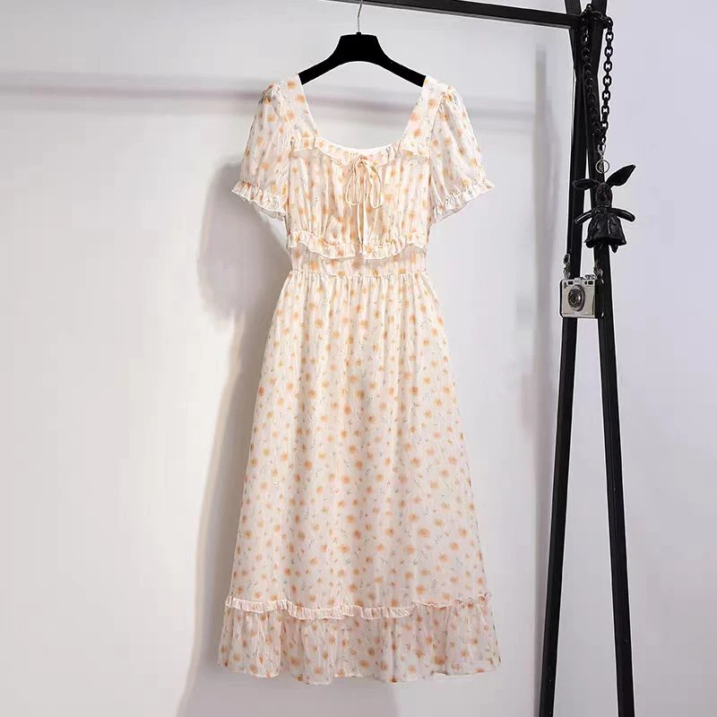 碎花连衣裙方领公主风碎花连衣裙小个子lulu风夏季长裙