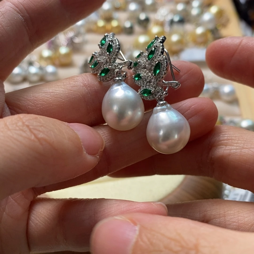 海水珍珠耳饰银S925镶嵌