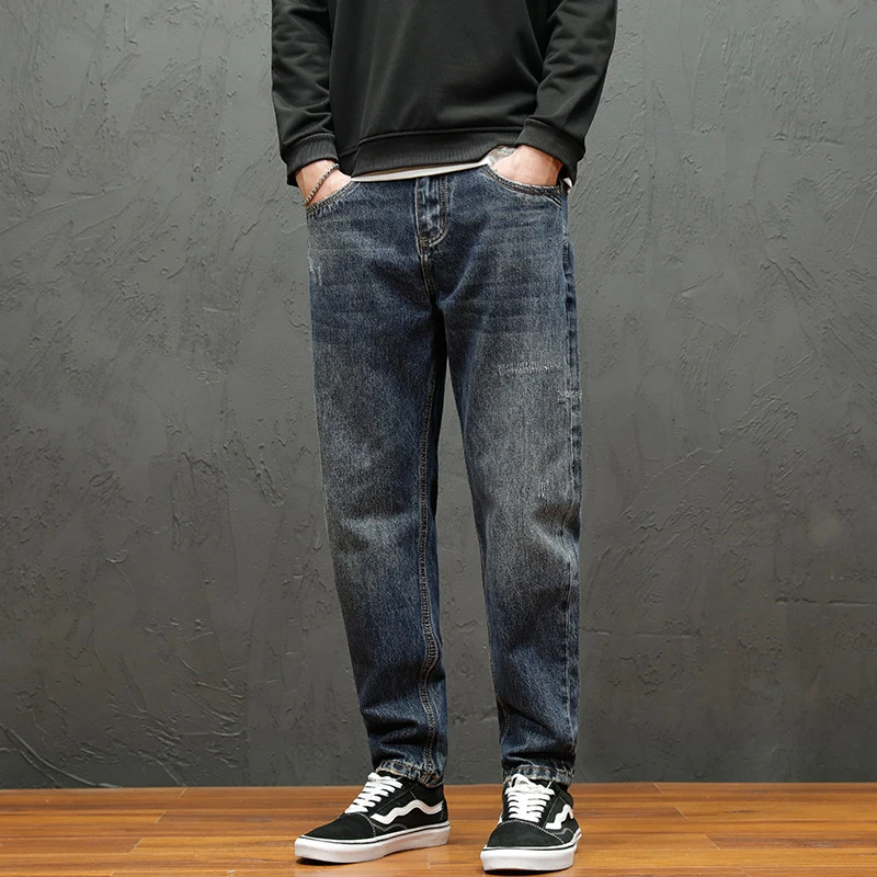 春秋季男士牛仔裤复古休闲裤子直筒棉质阔腿新款长裤潮流百搭男裤