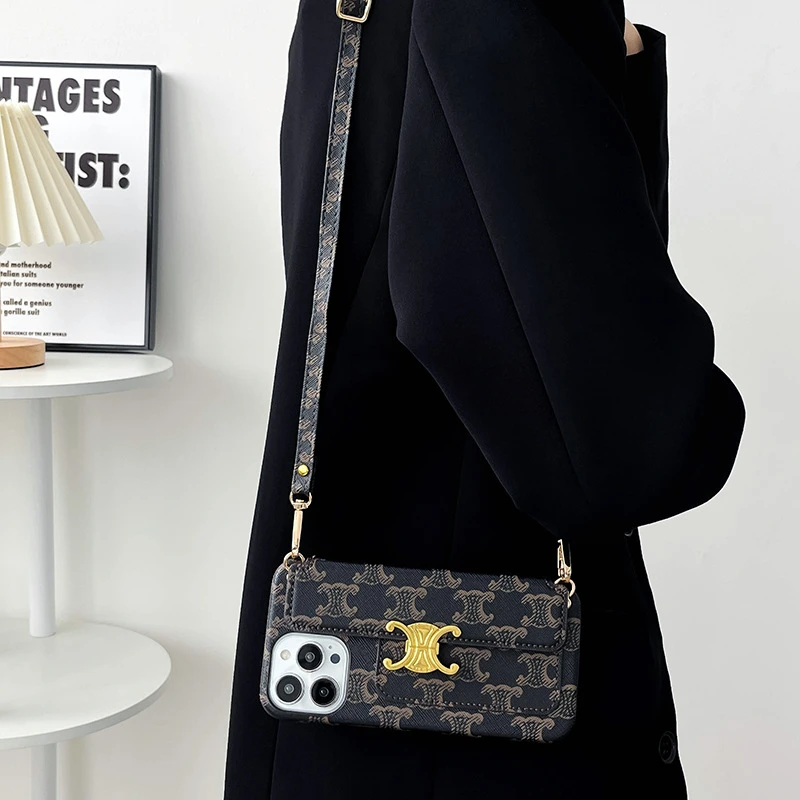 斜挎包挂绳适用16ProMax手机壳15pro可背防摔14轻奢风斜挎手机壳