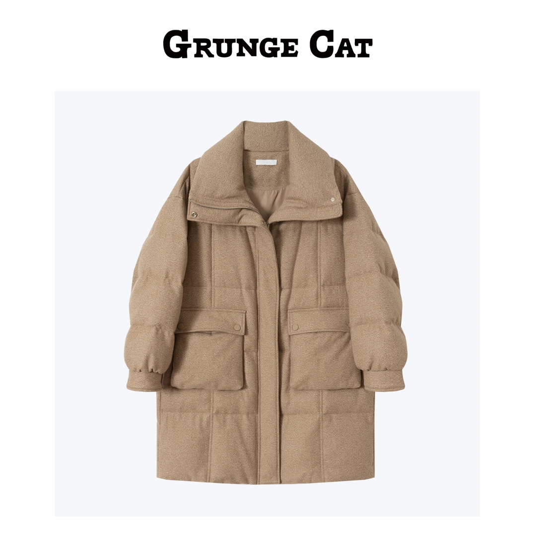 Grunge Cat女士秋冬立领长款羊绒羽绒服
