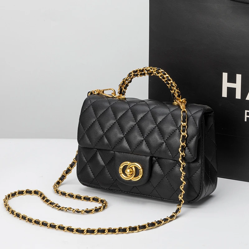 包包女2025新款小香风真皮时尚潮流菱格链条包手提单肩斜挎小方包