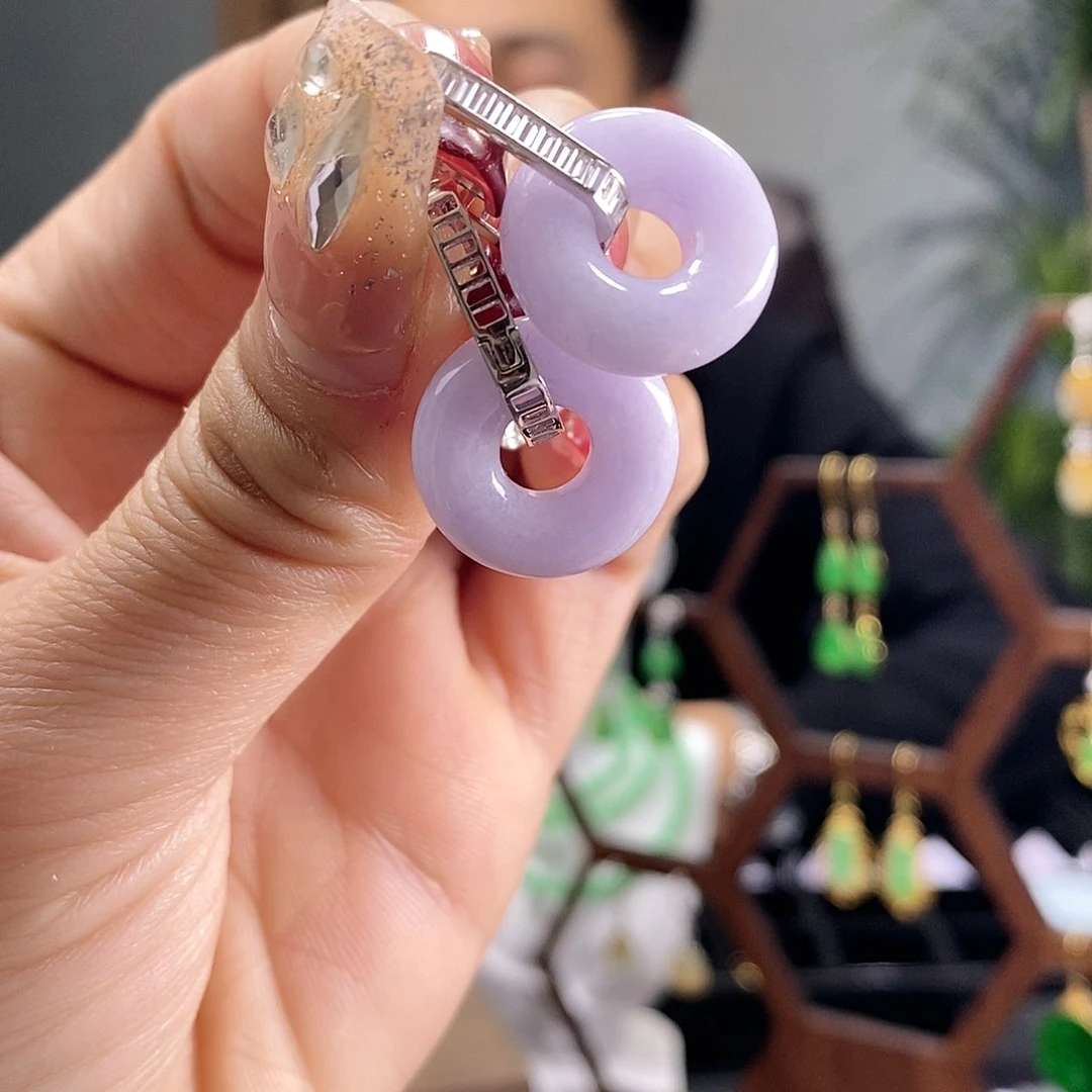 翡翠耳饰银S925镶嵌翡翠