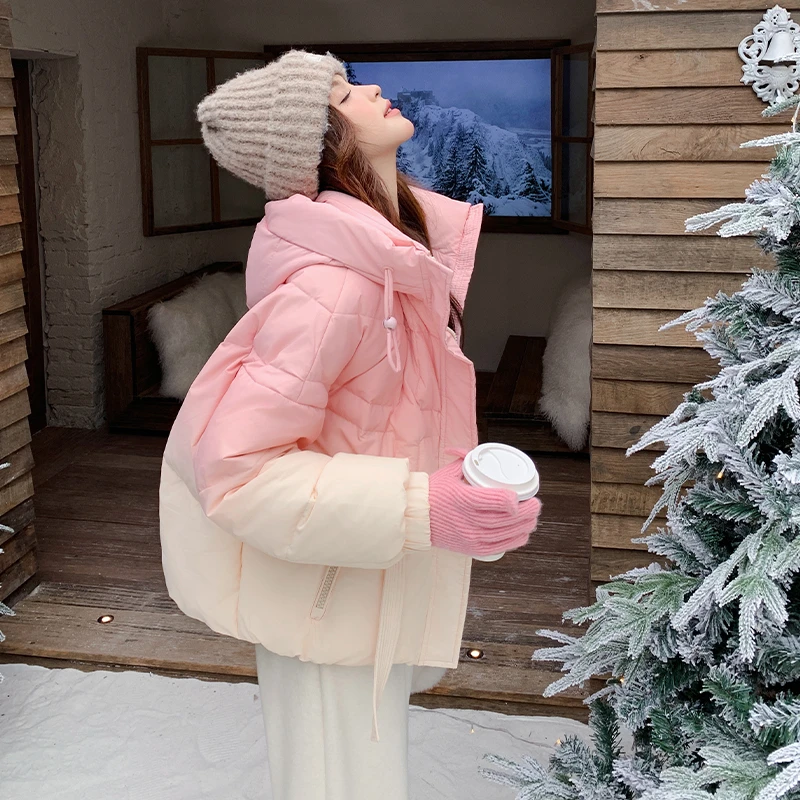 粉色渐变短款连帽羽绒服女2025冬季超好看减龄小个子白鸭绒厚外套
