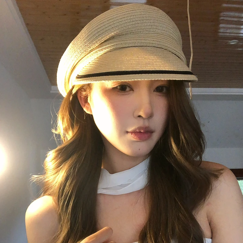 【猫仔kitten】草帽遮阳帽子女春夏简约大头时尚百搭鸭舌帽防晒帽